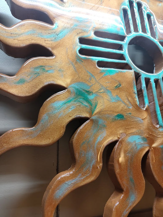 Zia Resin Art Sun Flare Wall Decor Copper/Turquoise 23"