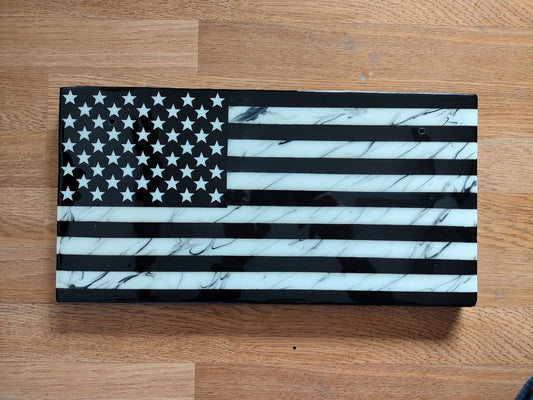 American Flag Resin Art Wall Decor Black & White 17.5"