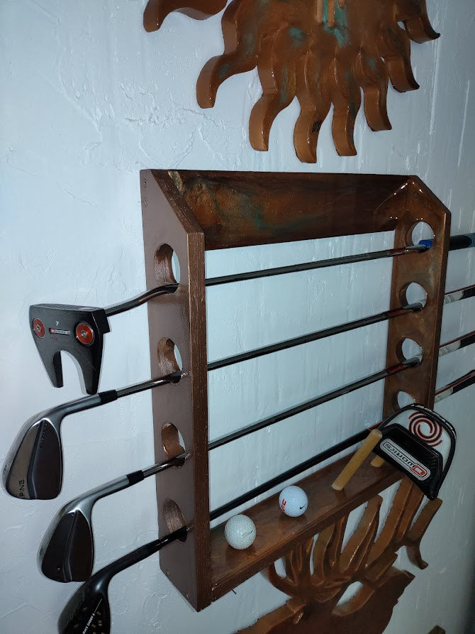 Resin Golf Club Wall Rack Copper Turquoise Finish 4clubs